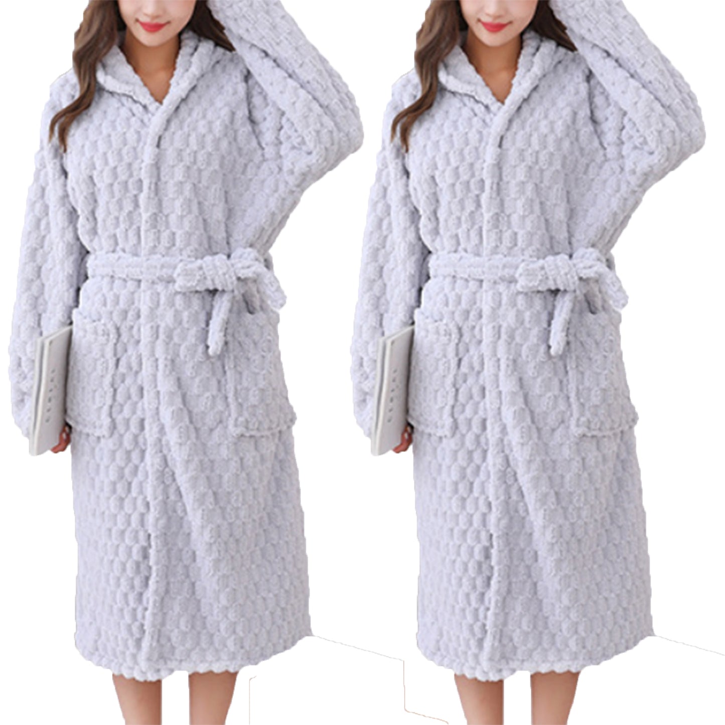 2Pcs Towelling Wrap Hooded Bathrobe