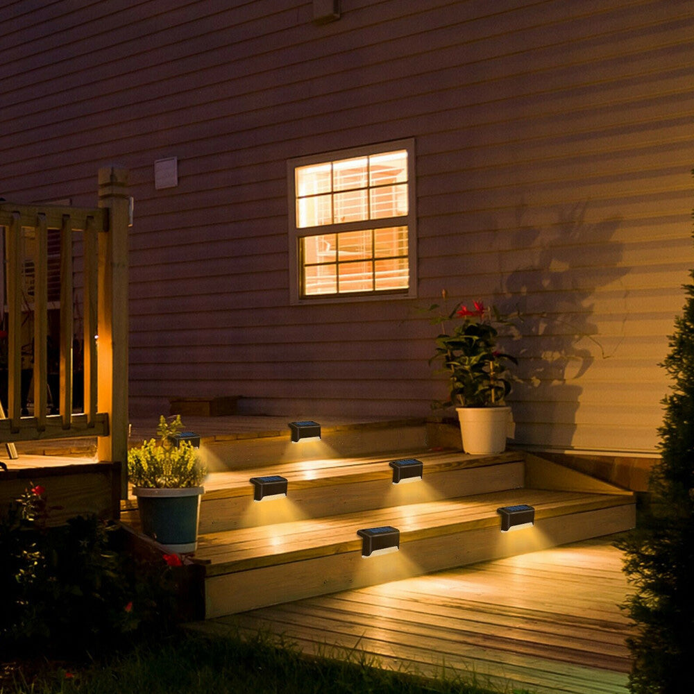 Warm Light Solar Powered Deck Lights for Outdoor Stairs and Fences Set of 4