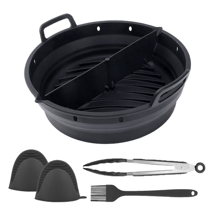 Reusable Foldable Round Silicone Air Fryer Baking Tray with Handles