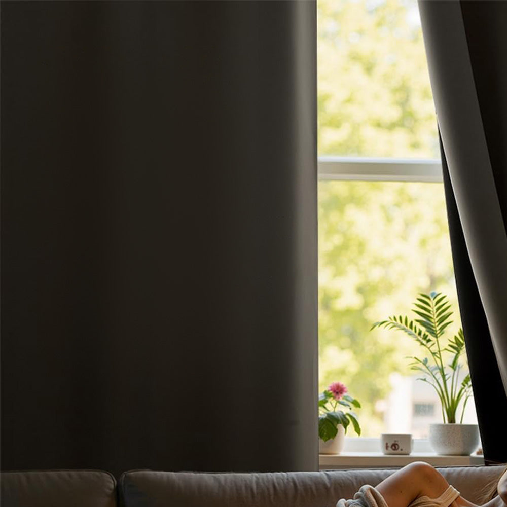 2 Pack 100 Percent Blackout Curtains with Black Liner for Bedroom Living Room and Office-Beige