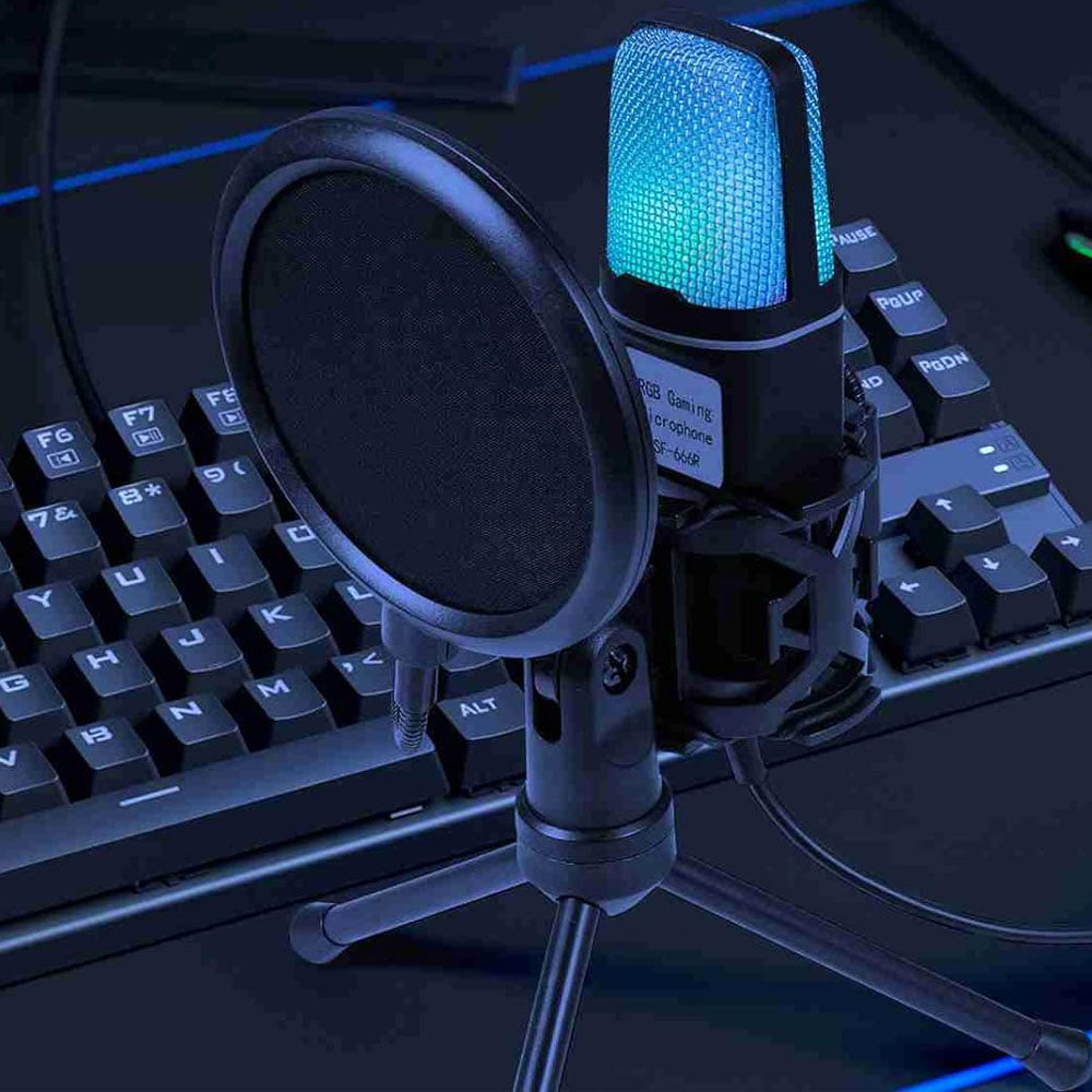 USB Condenser RGB Gaming Microphone with Tripod Stand