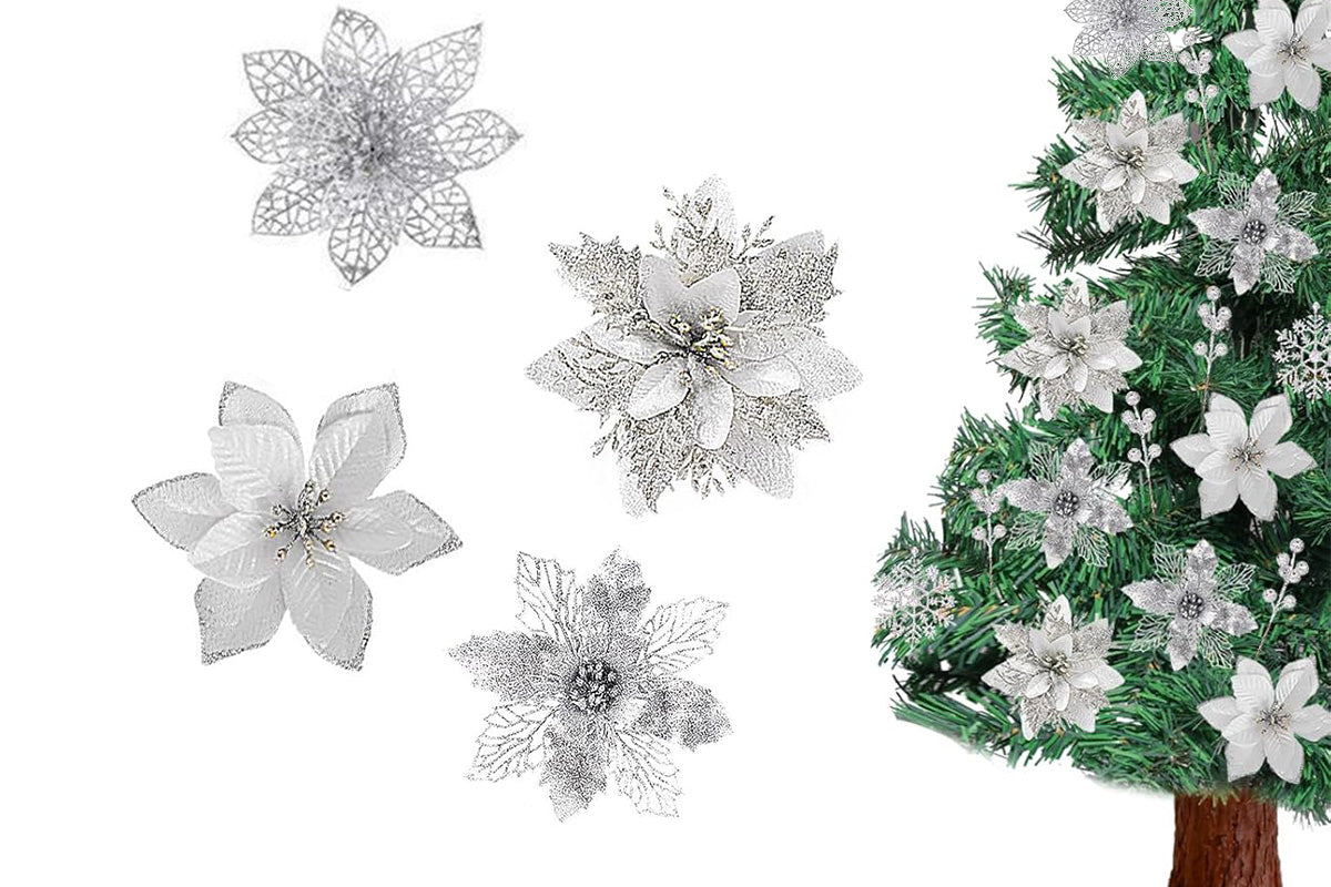 24Pcs Artificial Flowers Christmas Tree Decorations for Wreath Fireplace Stairs