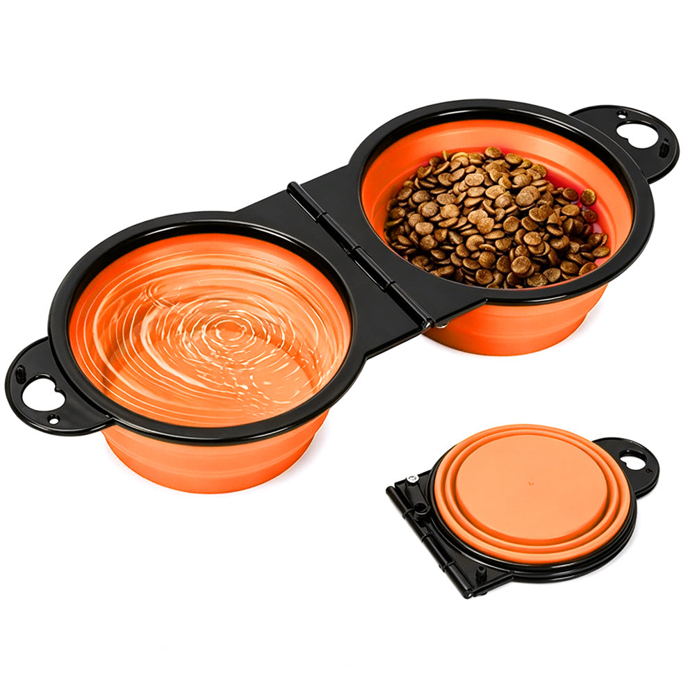 Portable Foldable Dual Pet Bowls for Cats Dogs Outdoor Home Use
