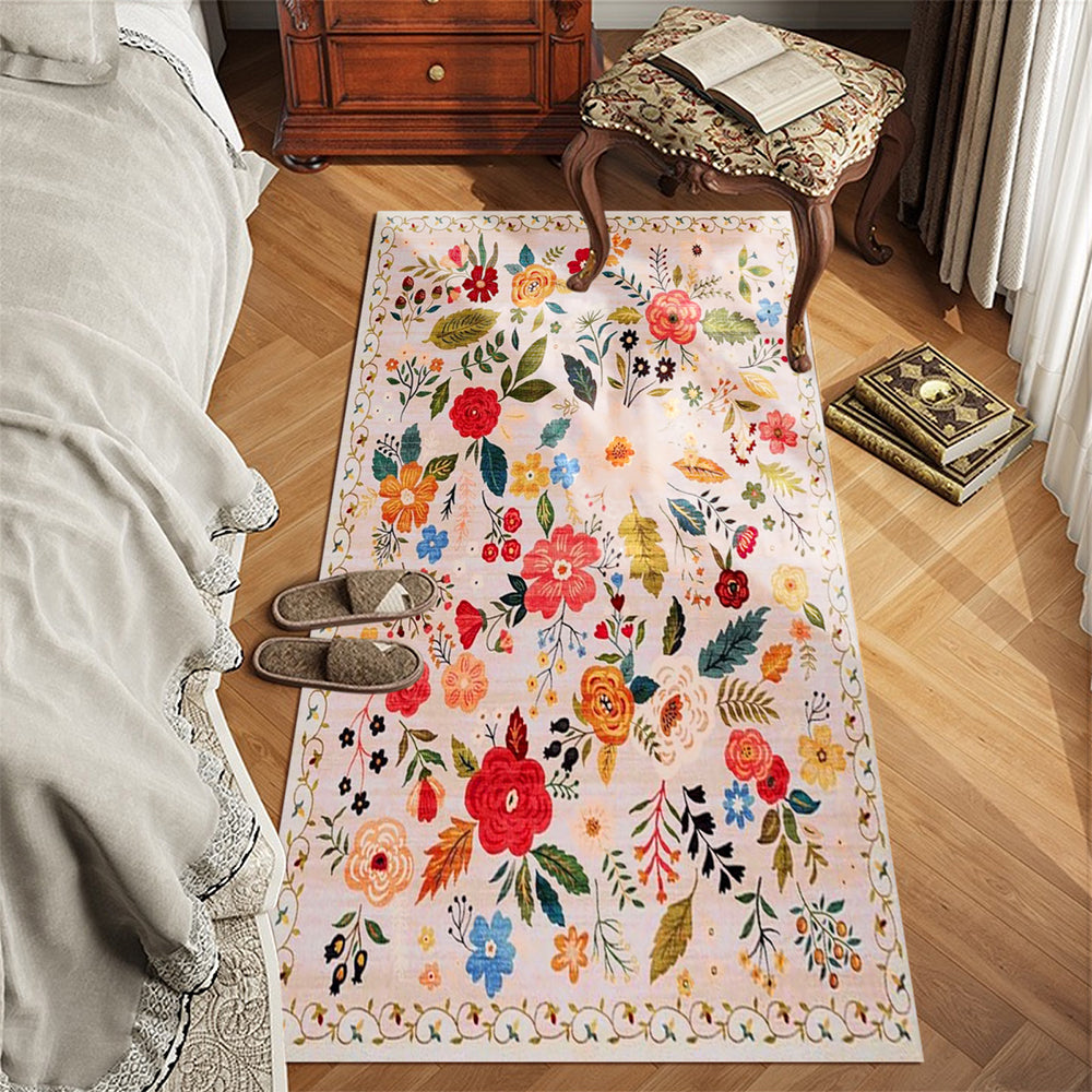 Washable Boho Floral Small Area Rug Indoor Entrance Door Mat