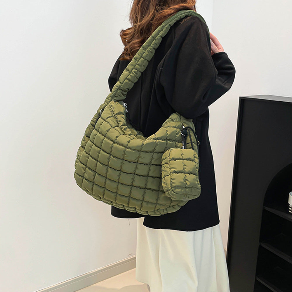 Puffer Tote Bag Quilted Puffy Crossbody Carryall Handbag