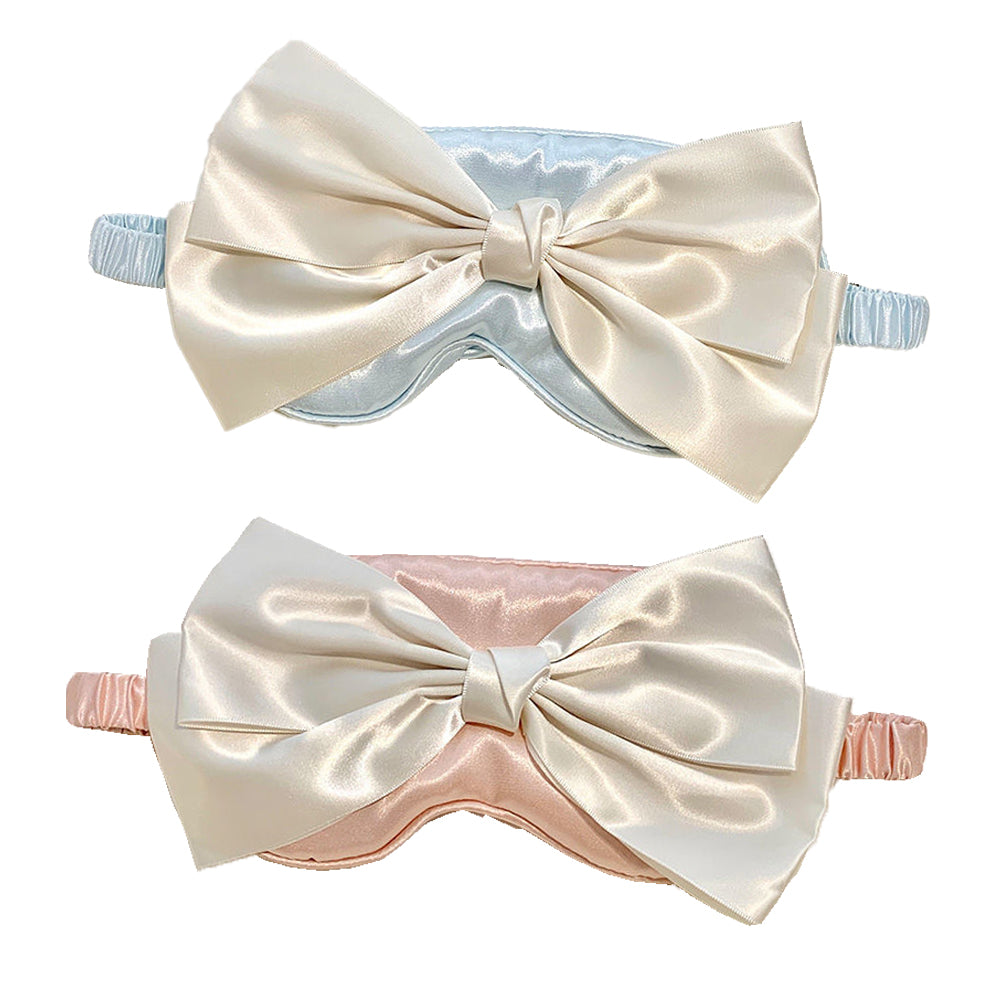 2Pcs Silk Bow Tie Relieve Fatigue Travel Eye Mask-Blue+Pink
