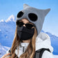 Double Layer Knit Winter Beanie with Goggles Cute Cat Ear Knit Beanie for Winter