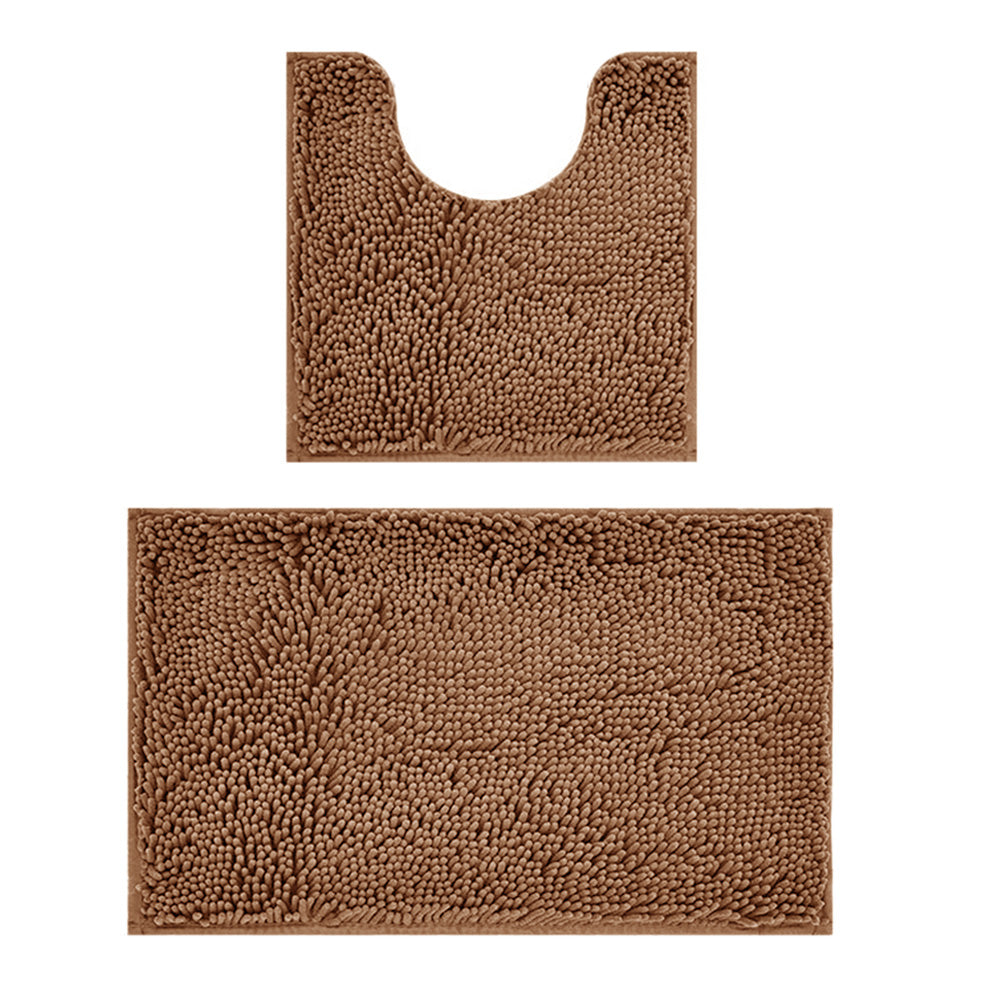 2 Piece Absorbent Bathroom Mat and U Shape Toilet Rug Set