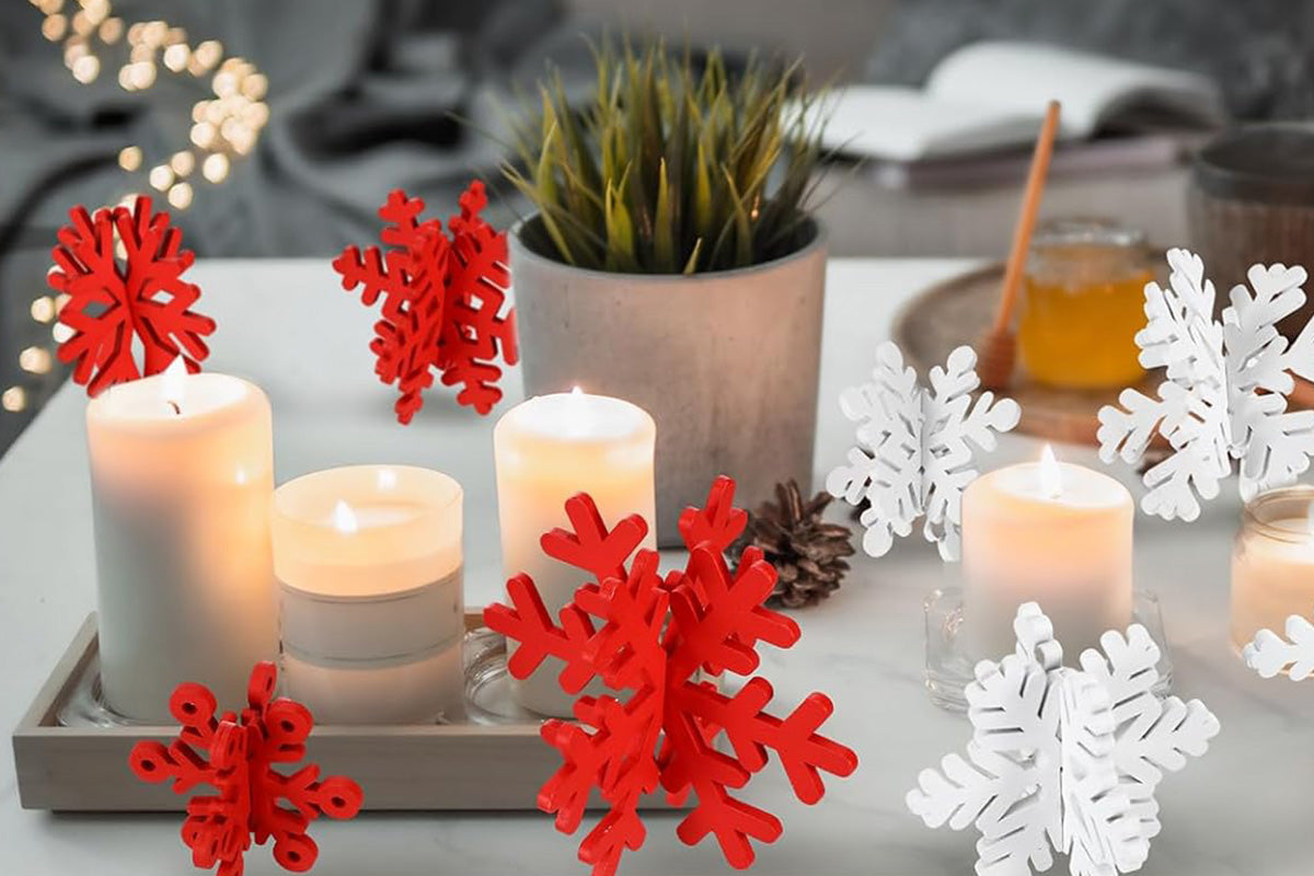 8Pcs 3D Wooden Snowflake Table Decor Christmas Winter Wonderland Centerpiece