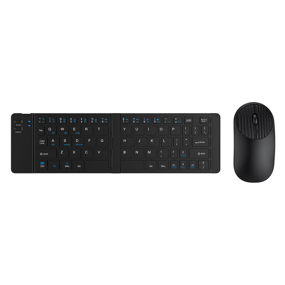 Foldable Wireless Keyboard Mouse Set Tri-Mode Bluetooth 2.4G Rechargeable