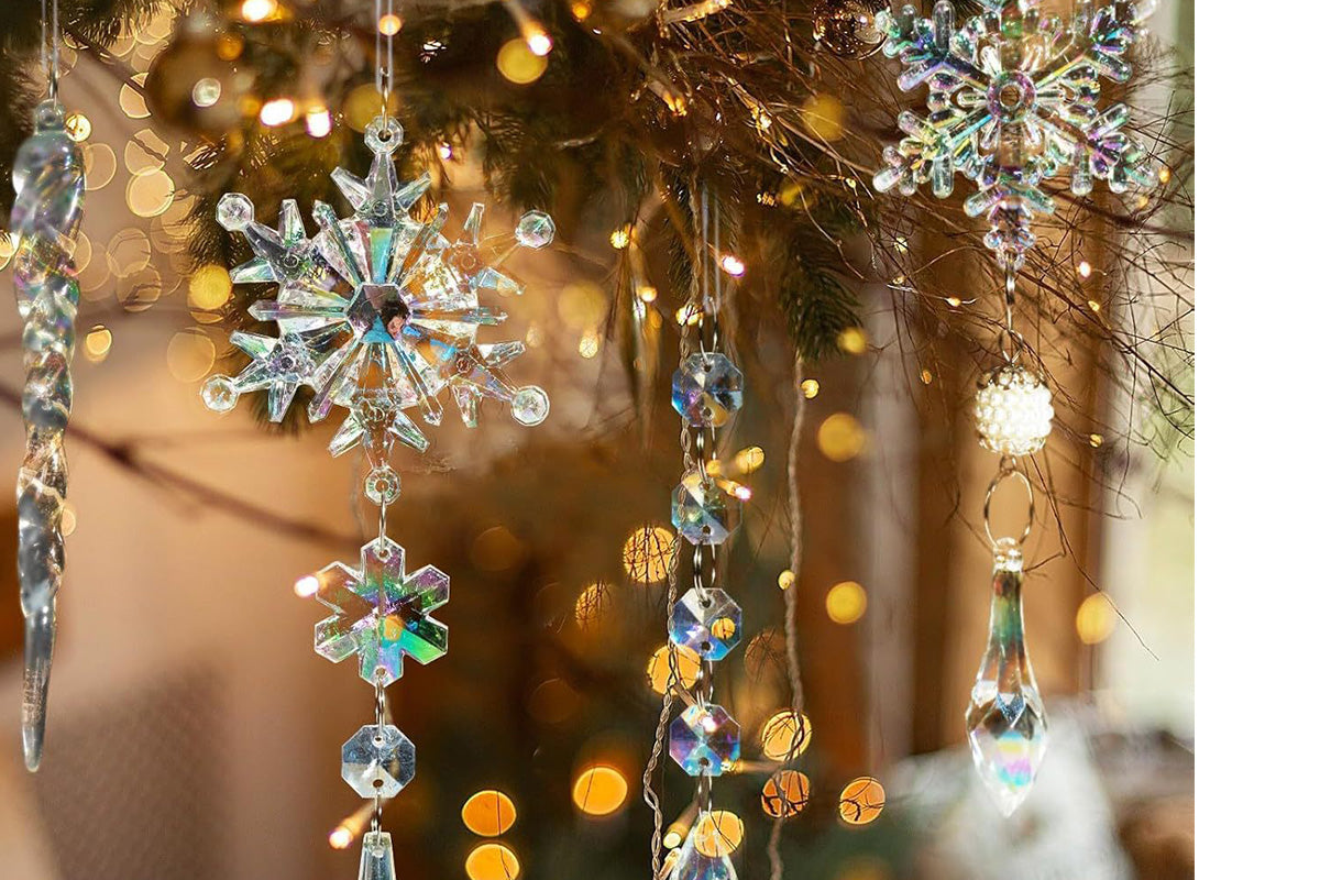18Pcs Hanging Acrylic Christmas Snowflake Icicle Drop Ornaments for Xmas Tree