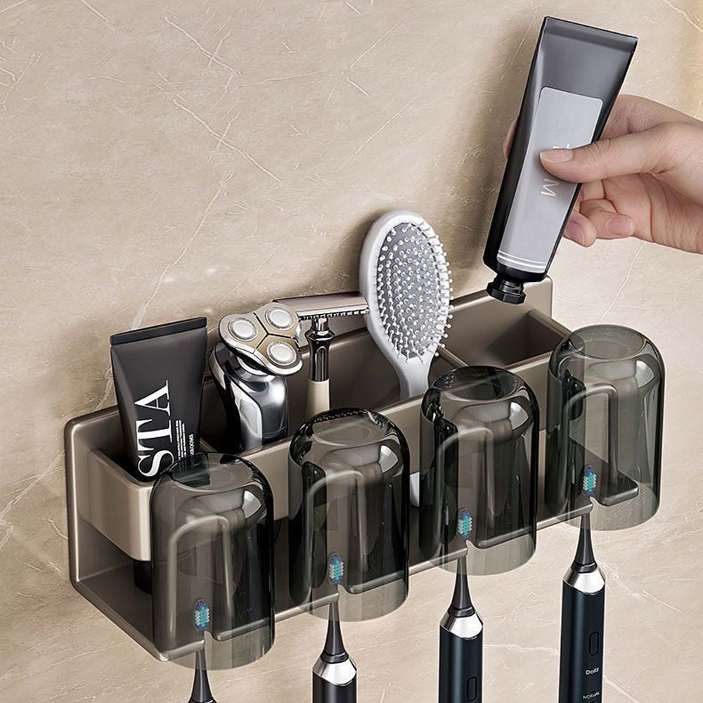 Space Metal Toothbrush Holder Wall Mounted Toothpaste Bathroom Rack with Cups