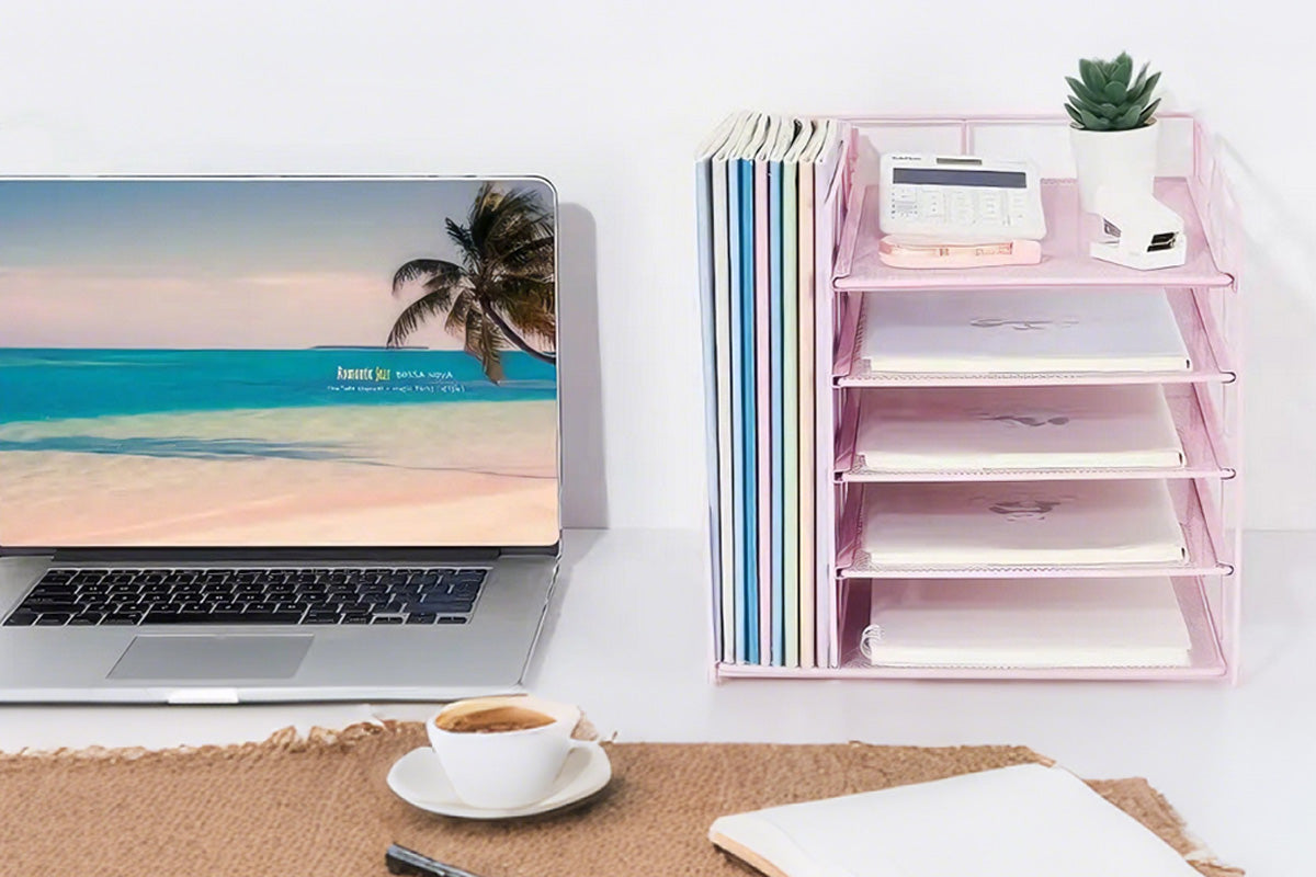 Metal File Organizer Rack Desktop Storage Shelf for Office Home