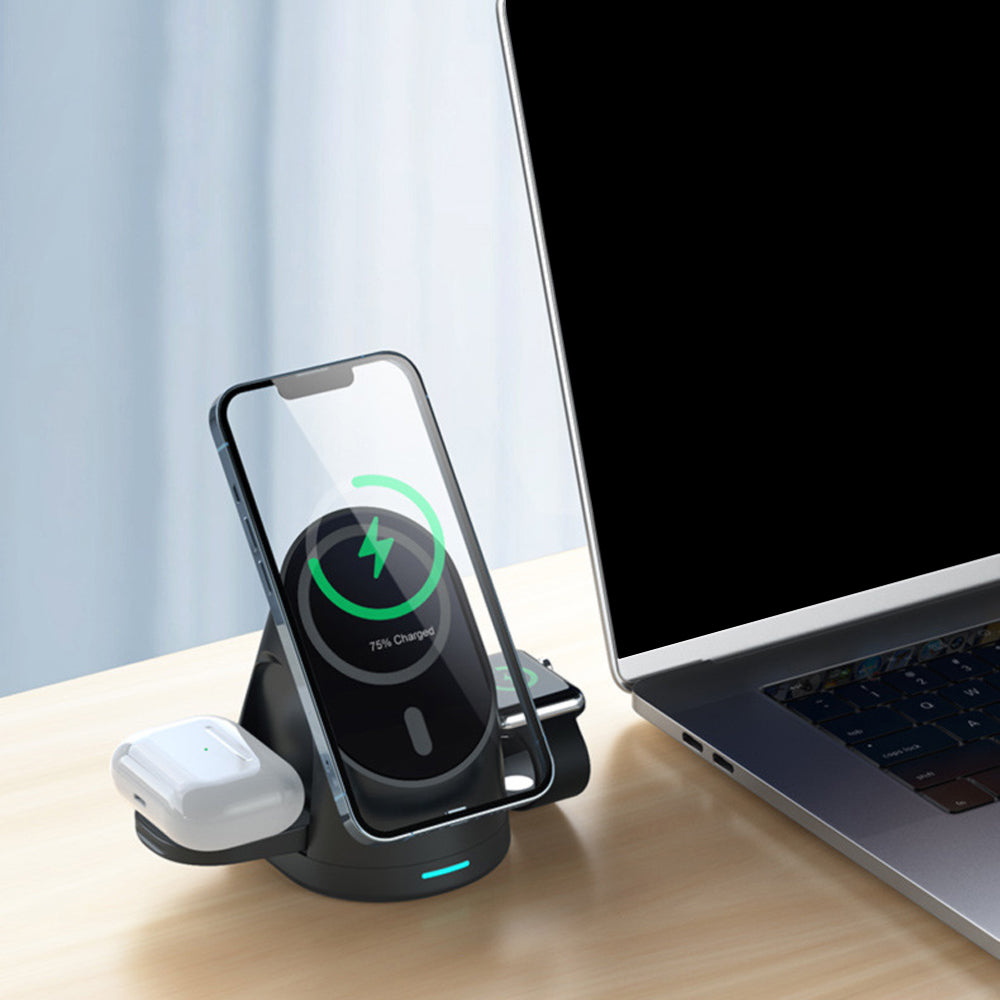 3-in-1  USB Plug Wireless Magnetic Charging Stand for Phone Apple Watch MagSafe Devices