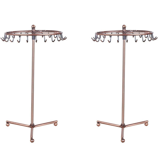 2Pcs Jewelry Rotating Ring Necklace Display Rack with 23 Hooks