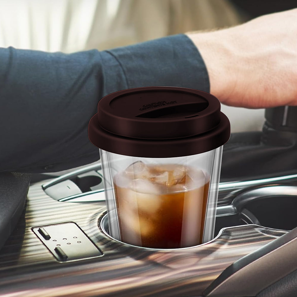 Double Walled Glass Coffee Mug Drinking Coffee Cup with Silicone Lid