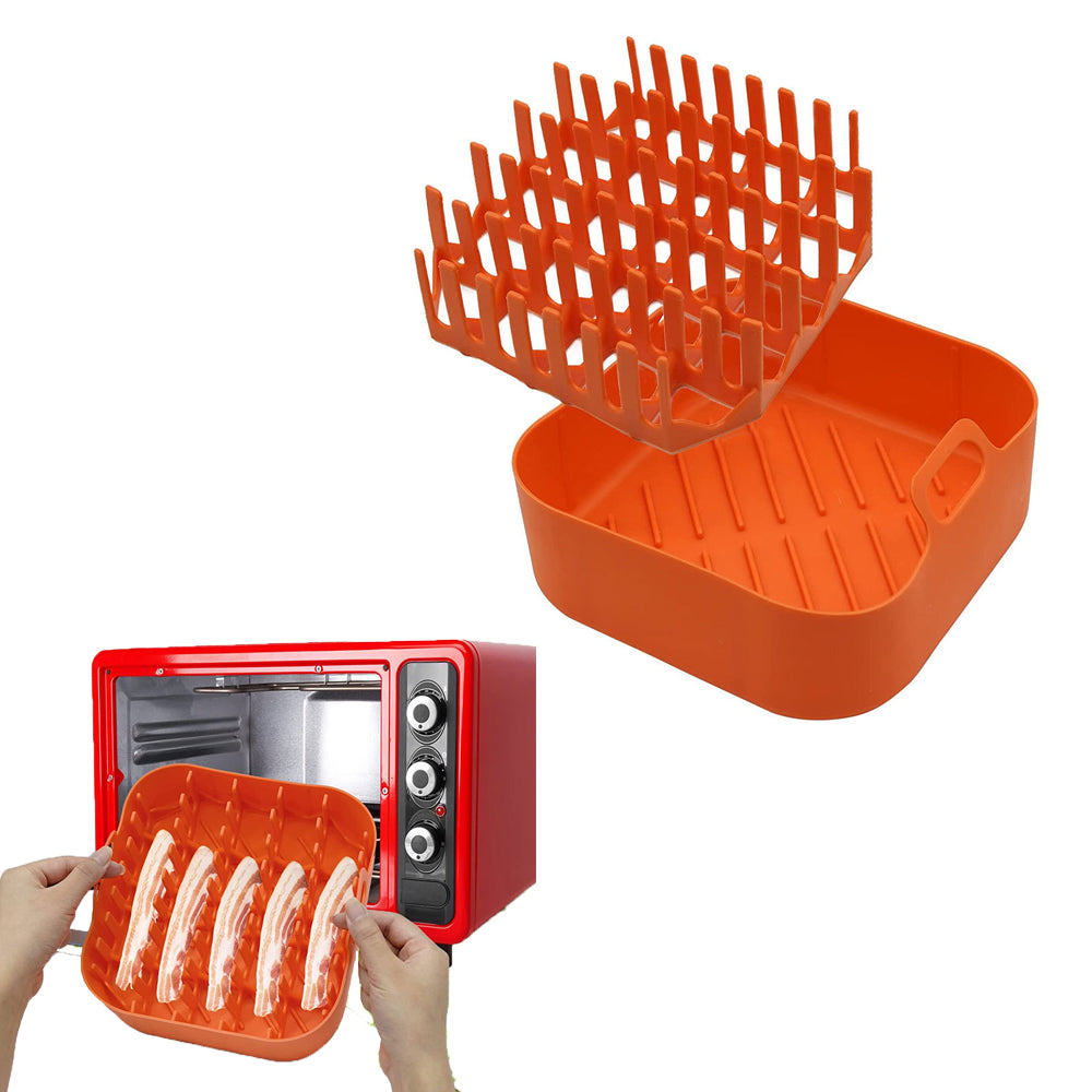 Air Fryer Silicone Bacon Rack with Air Fryer Pot Tray-Silicone Pot and Bacon Rack