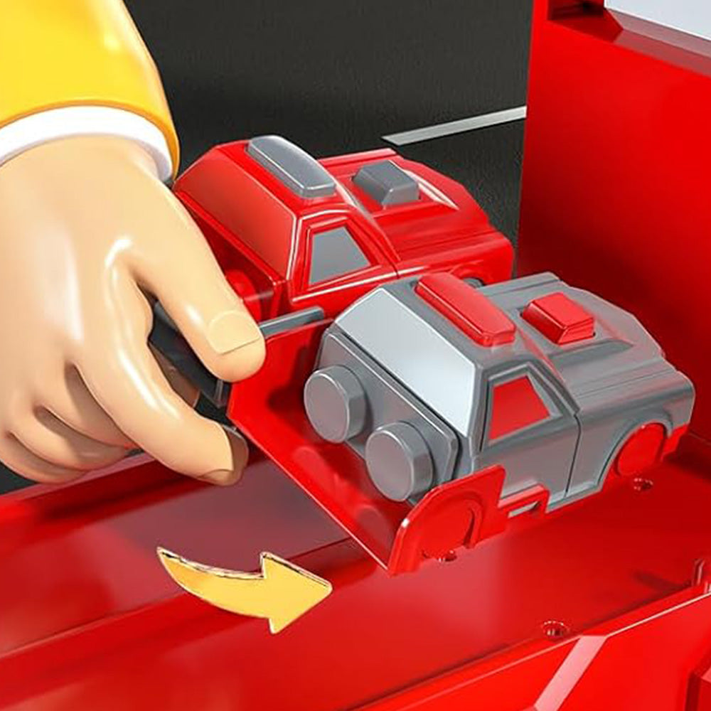 Large Dual Track Transporter Truck Toy Set with 6 Alloy Racing Cars