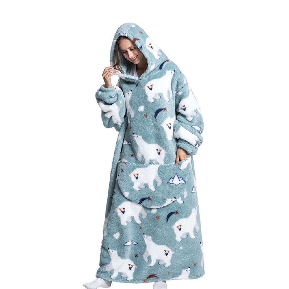 Extra Long Hoodie Wearable Blanket With Big Pocket for Adults
