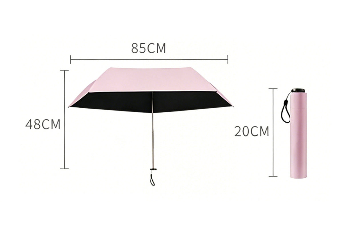 Black Coated Compact Folding Umbrella Lightweight Portable Pocket Umbrella