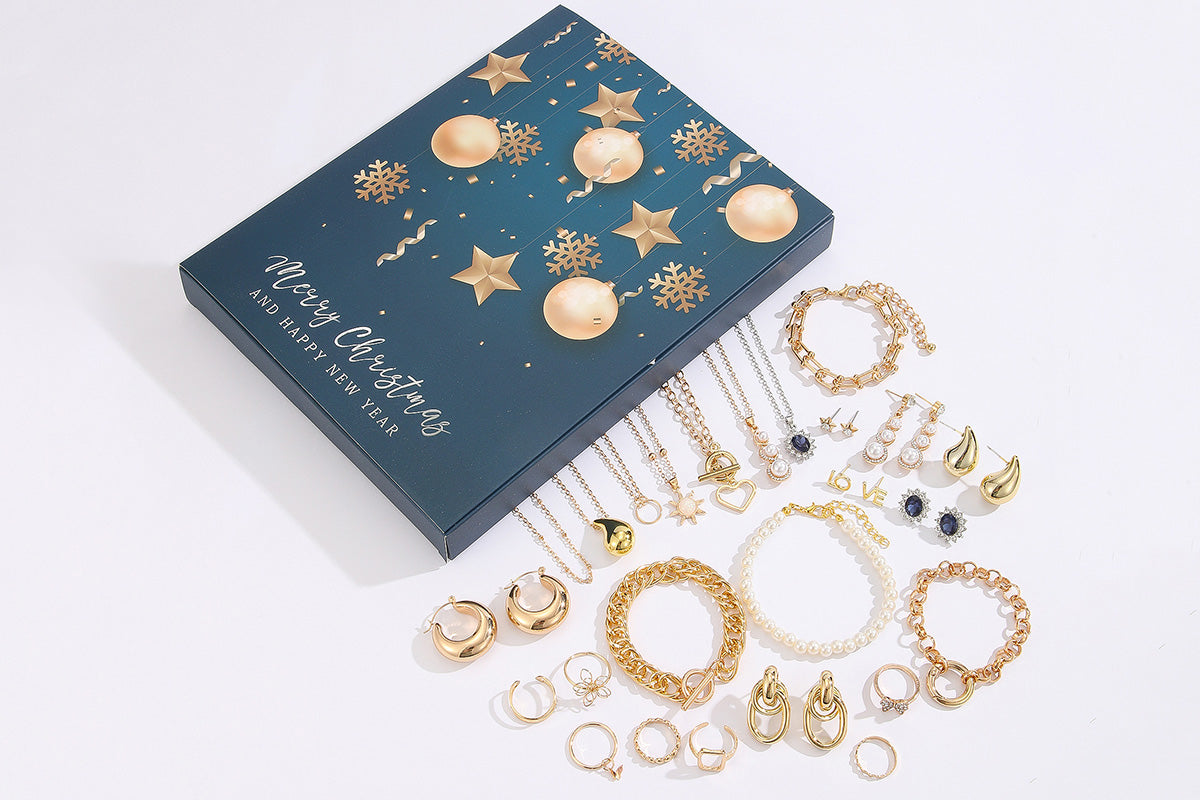 24PCS Christmas Jewelry Advent Calendar Bracelet Necklace Ring Earrings Set