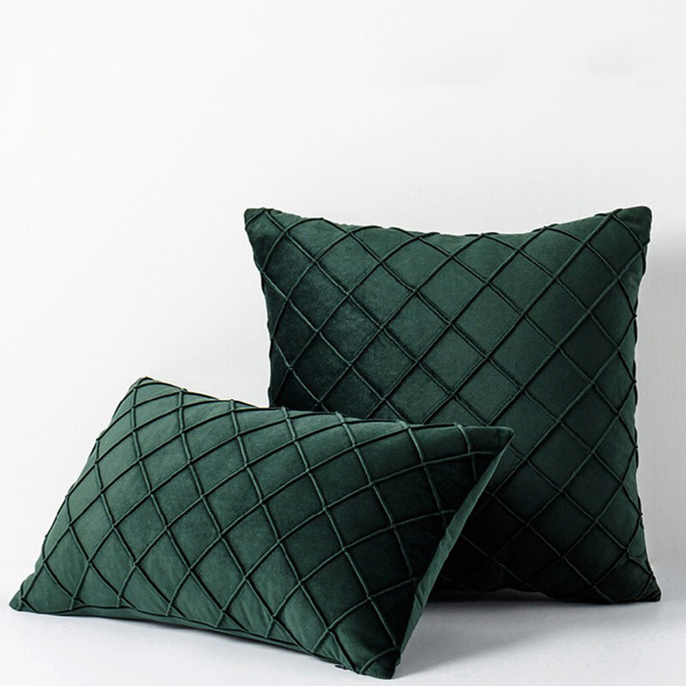 Velvet Rhombus Pleated Cushion Cover for Sofa Bedroom and Window Seat-Green
