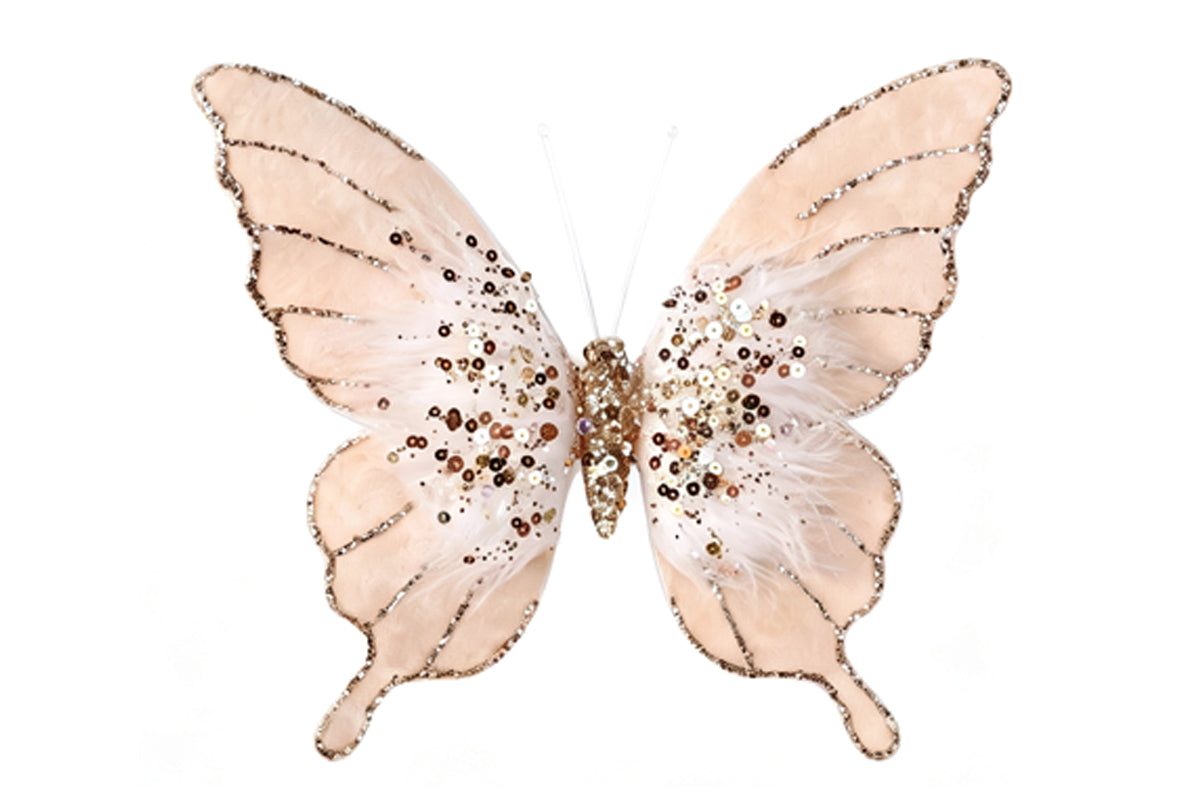 8pcs 3D Fabric Butterfly Clip Ornaments Sequins Glitter Trim Butterfly Clips Decor for Christmas Tree