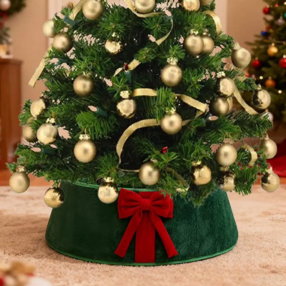 Christmas Tree Collar with Bow Holiday Tree Decor for Tree Stand and Wire Cover-Green