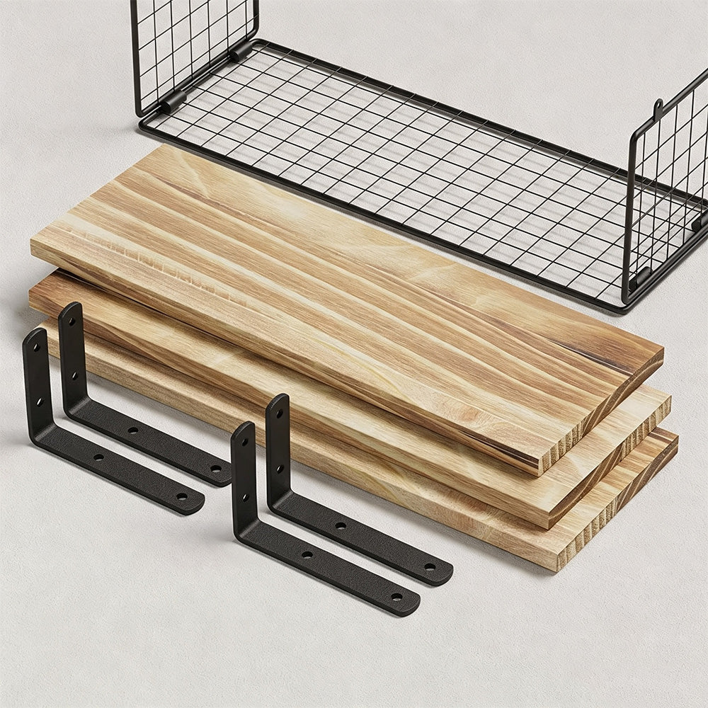 3 Piece Engineered Wood Wall Shelves with Metal Storage Basket