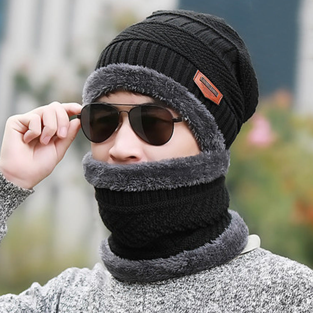 Beanie Hat with Scarf Set Warm Polyester for Men and Women Winter Outdoor Activities