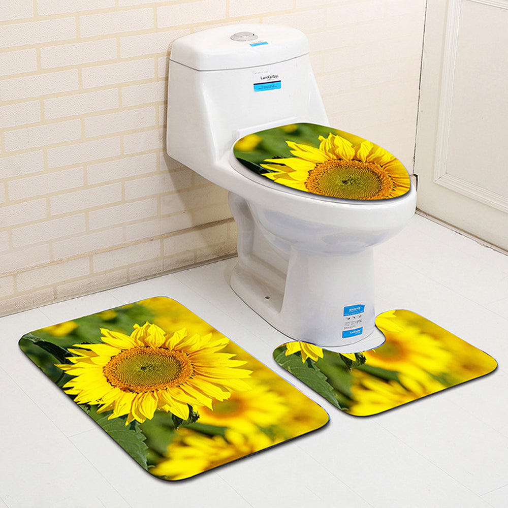 3Pcs Non-Slip Rug Bath Mat Bathroom Contour Toilet Seat Lid Cover Set