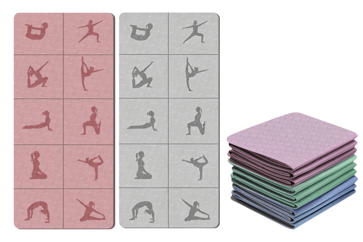 Printed Yoga Poses Yoga Mat with Storage Bag Portable Exercise Foldable Workout Mat