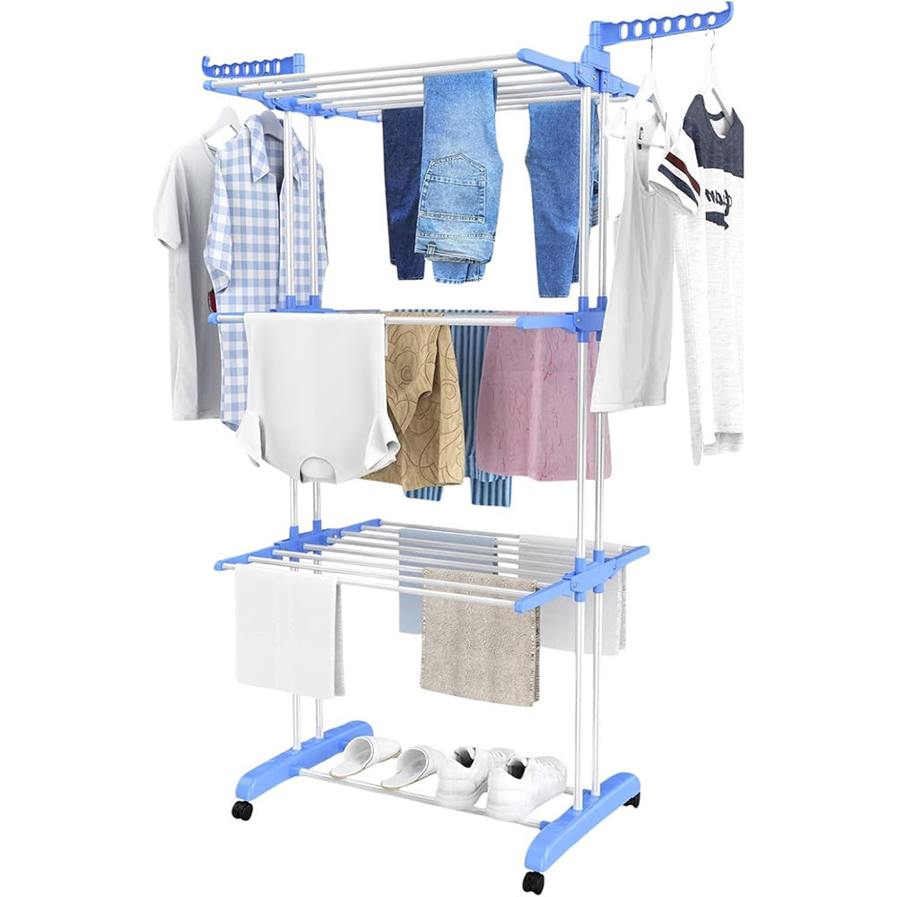 4 Tier Foldable Clothes Drying Rack with Wheels and Storage Hooks