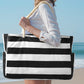 Large Zipper Beach Bags Striped Tote Bag For Travel Outdoor Vacation