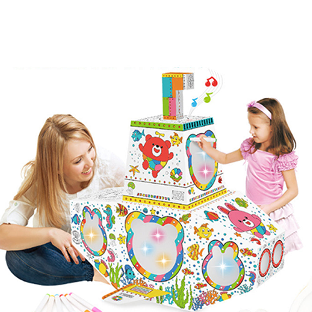 DIY Colorable Cardboard House with 6 Colored Pens-house