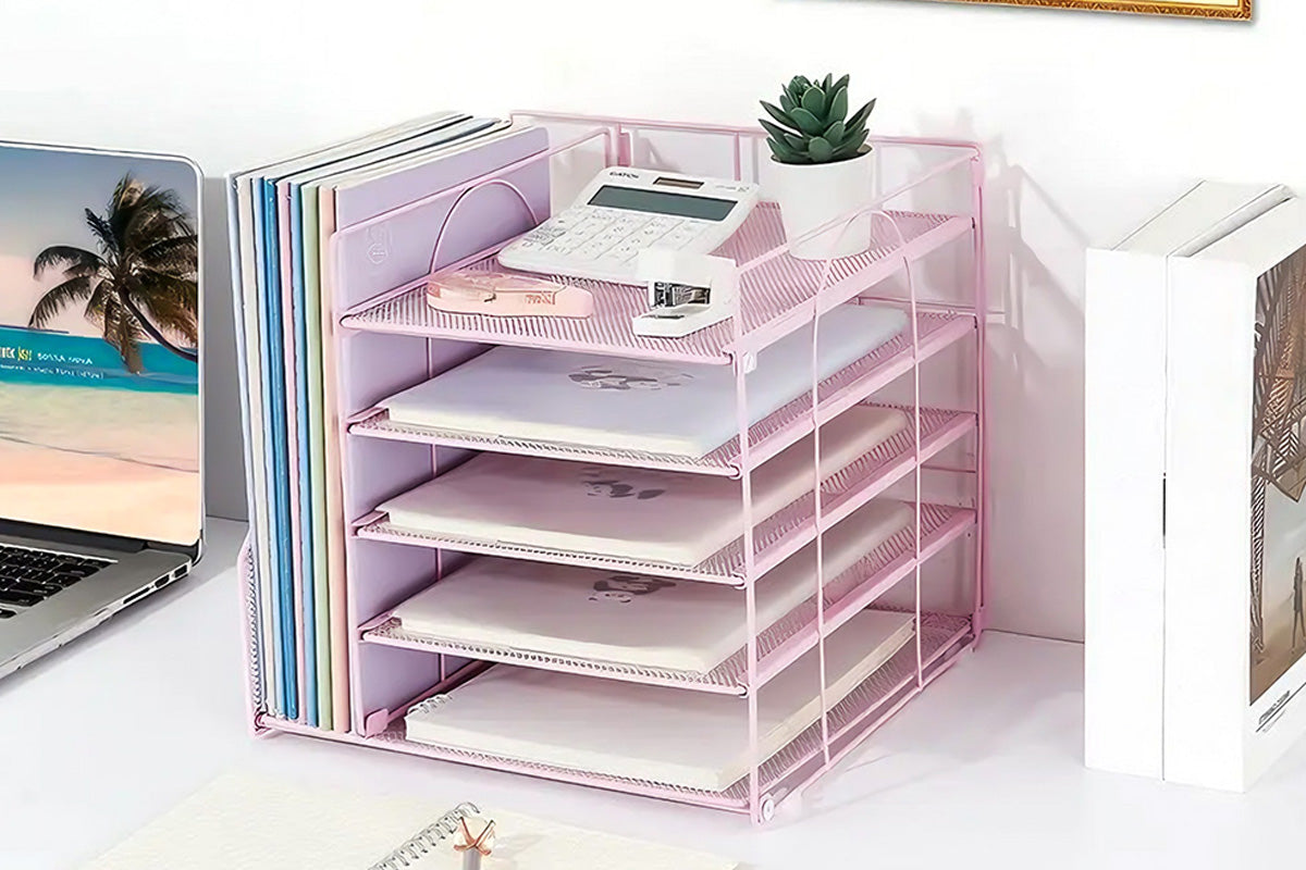 Metal File Organizer Rack Desktop Storage Shelf for Office Home