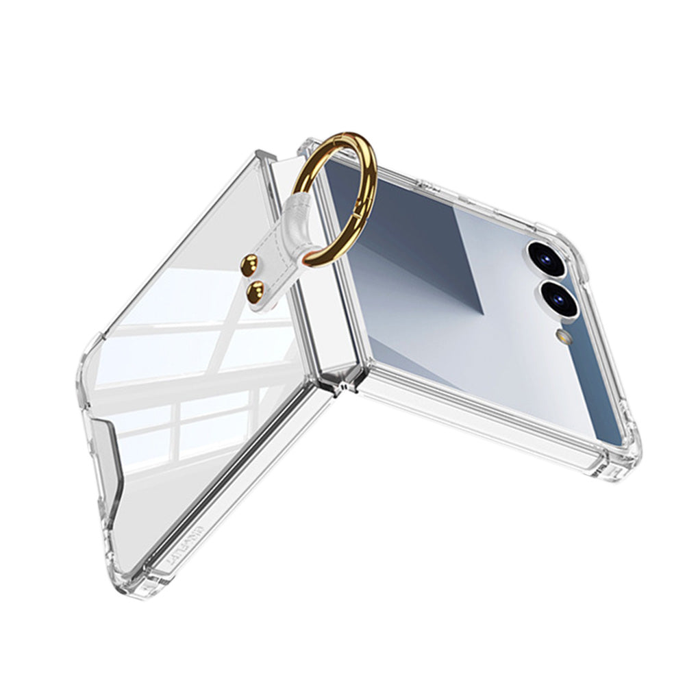 Case and Back Glass Protector for Samsung Galaxy Z Flip 8 7 with Ring Stand-Transparent