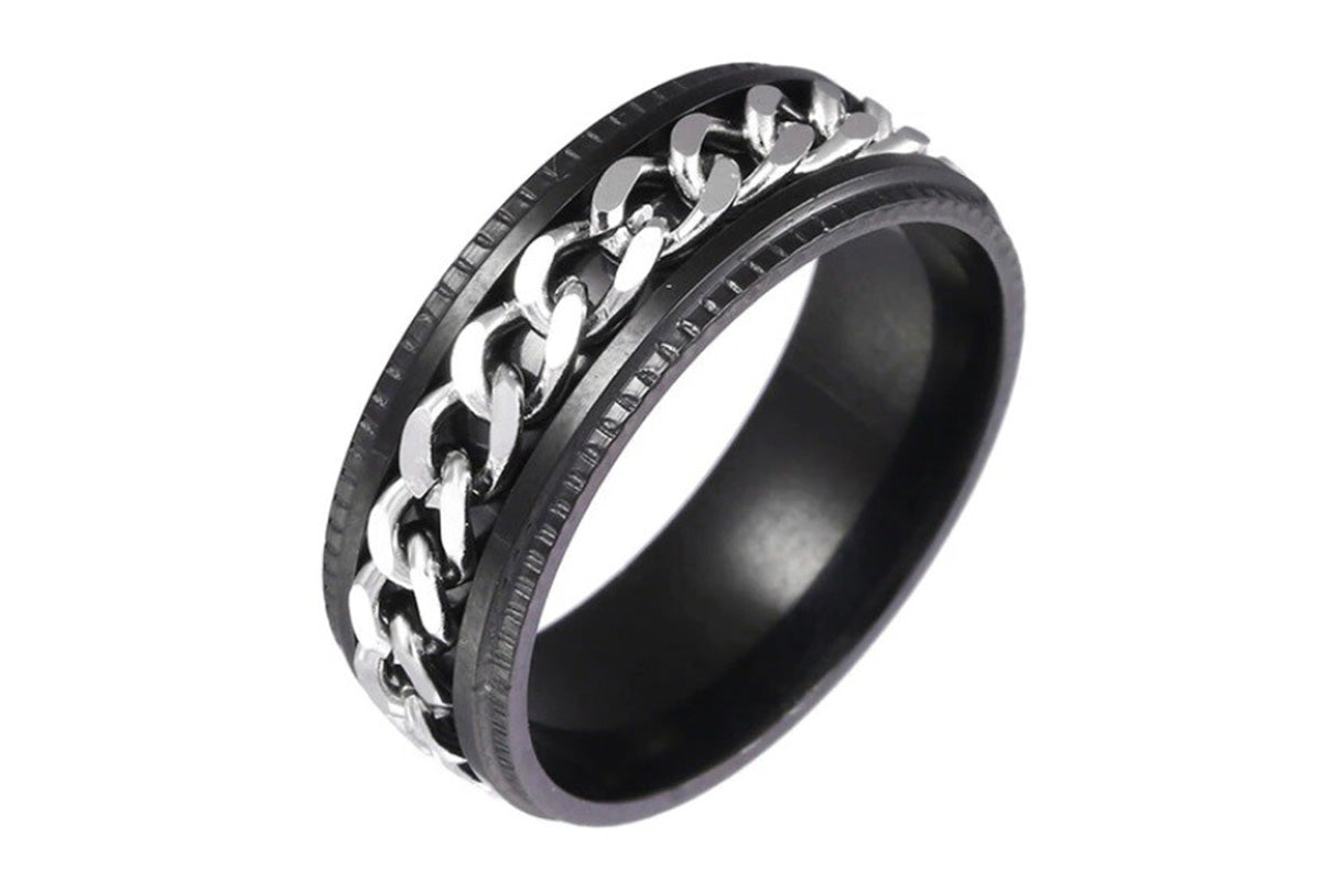 Fidget Rings Anxiety Spinner Rings Stainless Steel Chain Rings-Silver