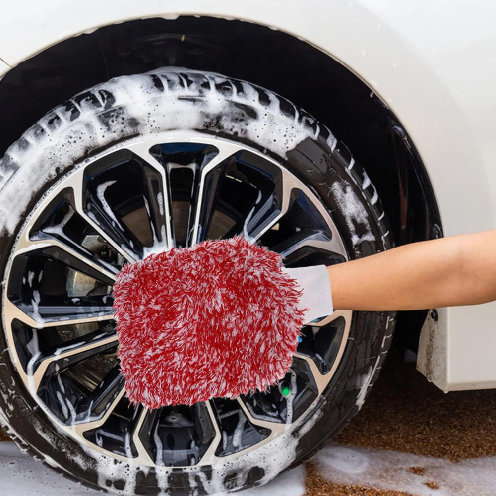 2PC Microfibre Wash Mitt Car Detailing High Density Long Pile Scratch Free Mitt with Elastic Cuff