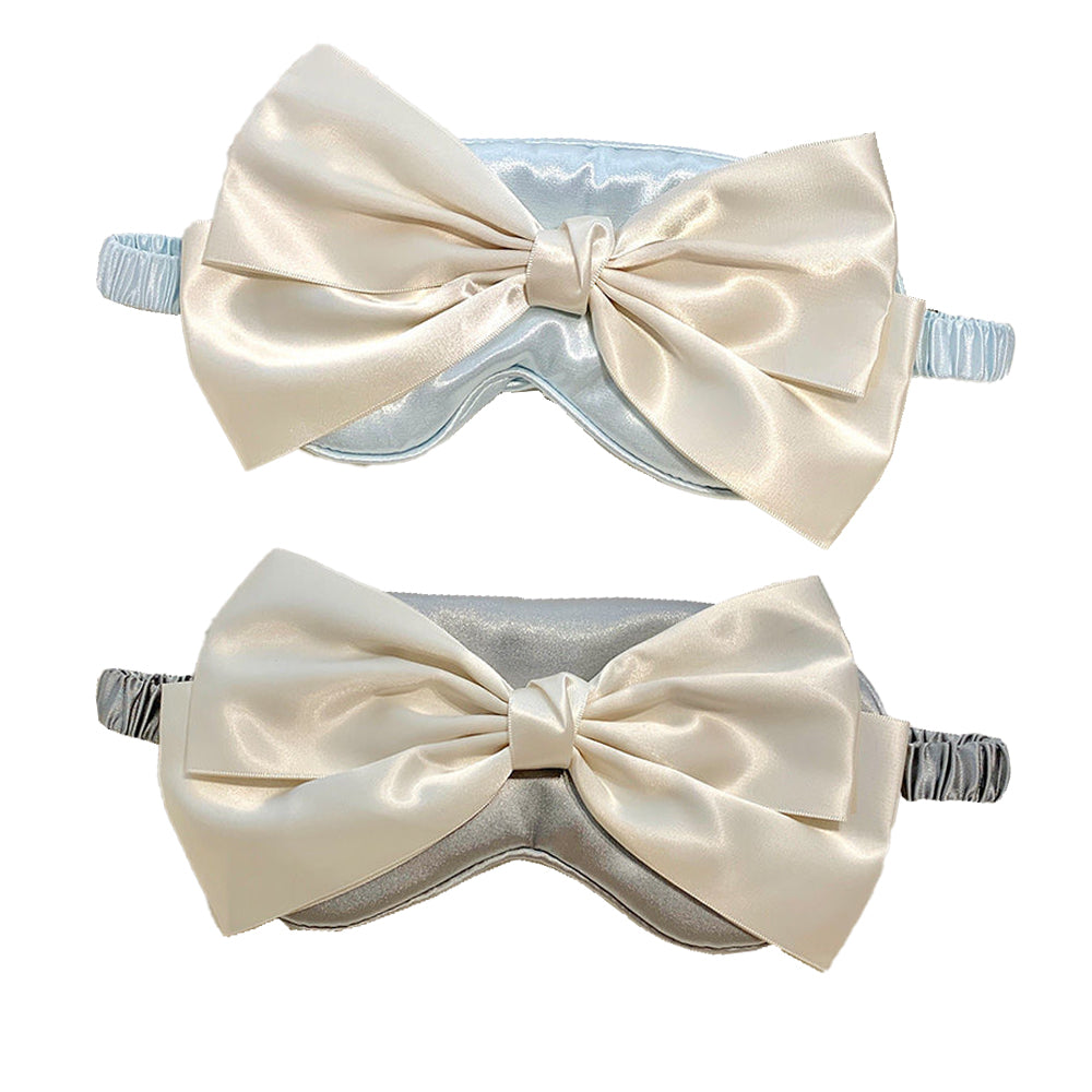 2Pcs Silk Bow Tie Relieve Fatigue Travel Eye Mask-Blue+Grey