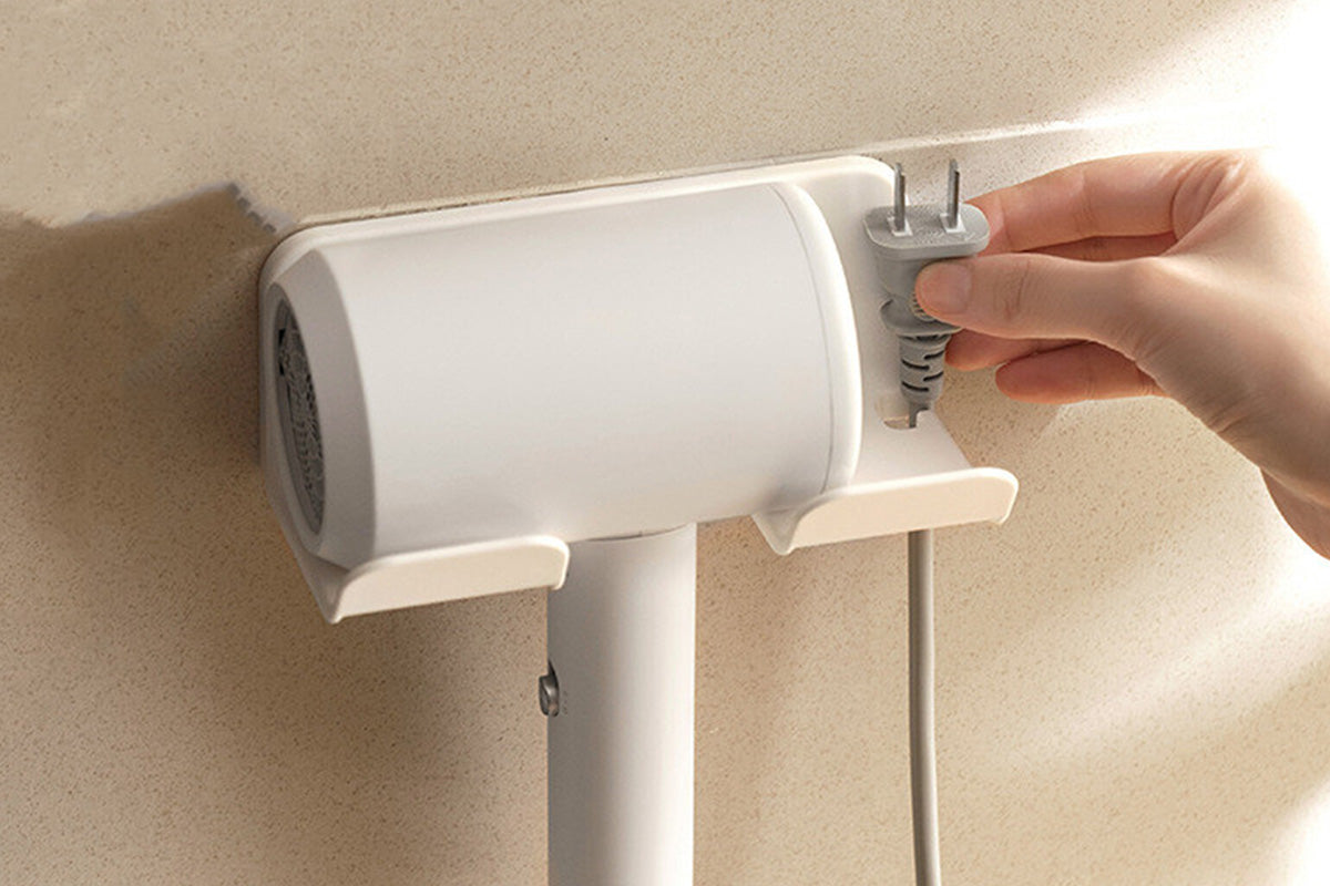 2PCS Wall Mounted Hair Dryer Holder with Cord Organizer Adhesive Blow Dryer Storage Rack