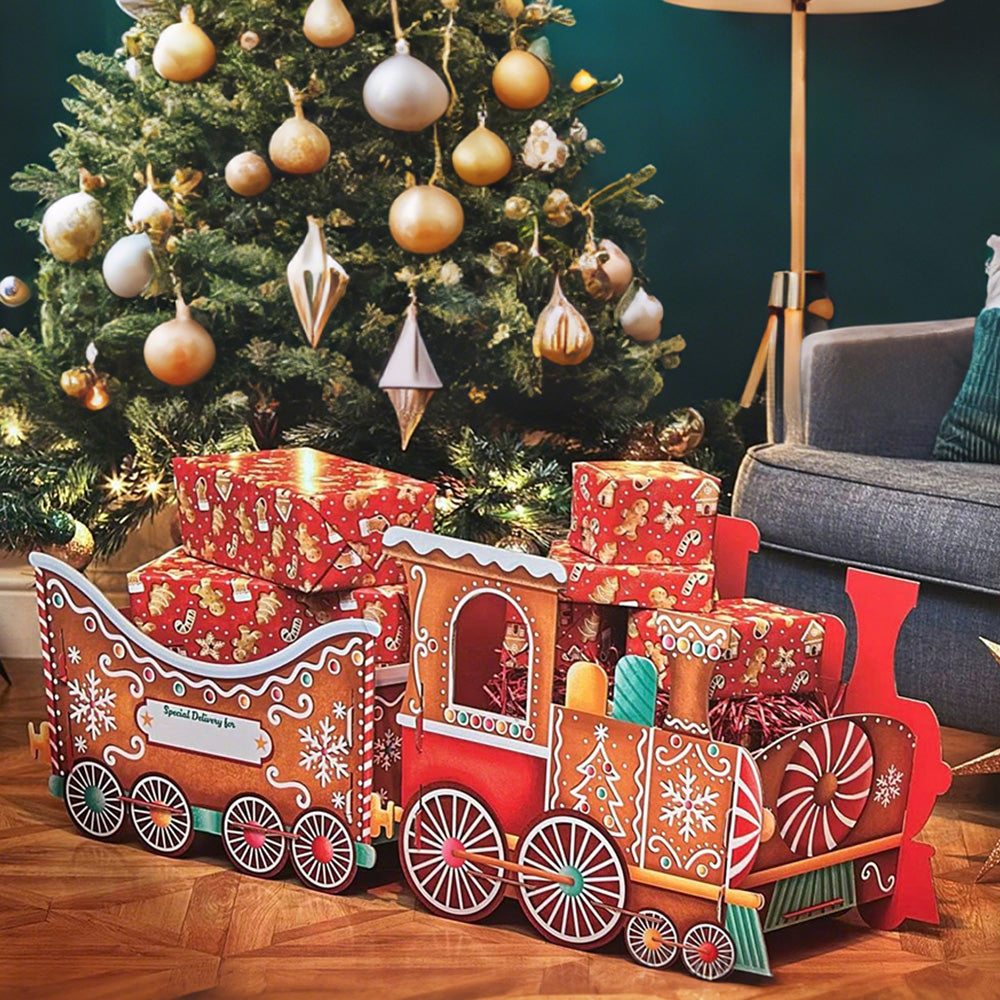 Santa Gift Train Christmas Cardboard Gift Box Present Holder Home Decoration