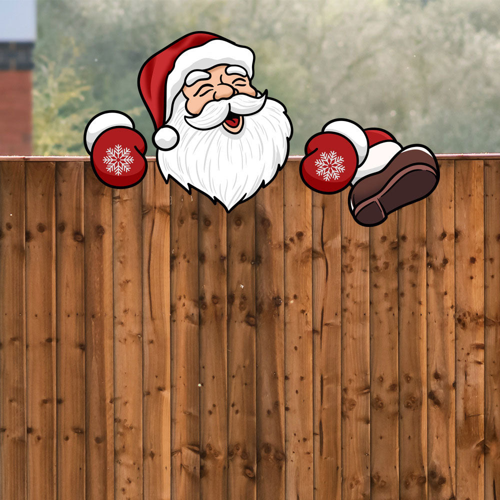 Outdoor Christmas Fence Peeker Decoration Santa Claus Xmas Garden Fence Sign