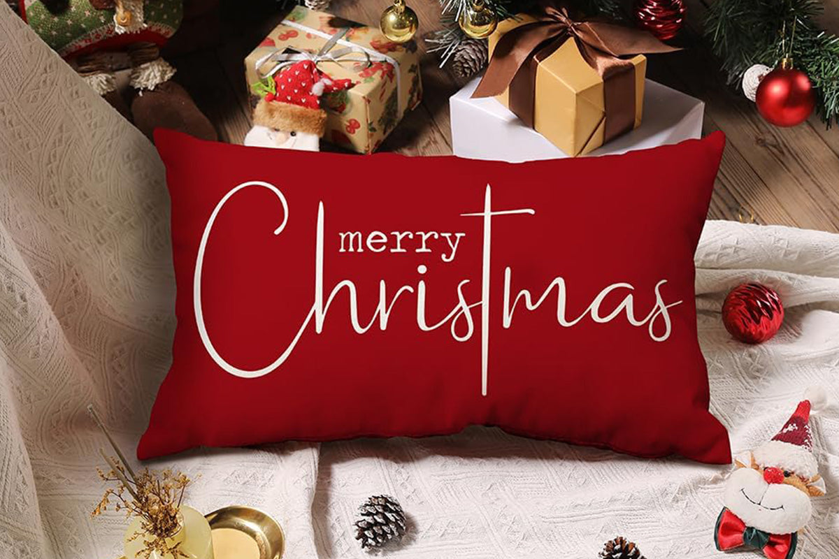 Merry Christmas Throw Pillowcase Rectangle Lumbar Winter Holiday Cushion Cover