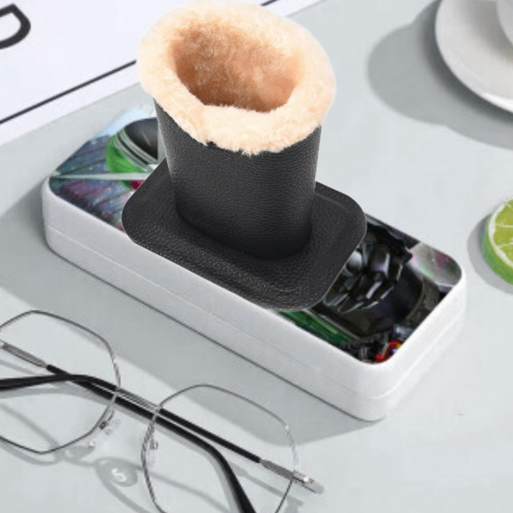 Soft Plush Lined Eyeglasses Desk Holder PU Leather Glasses Display Stand With Base