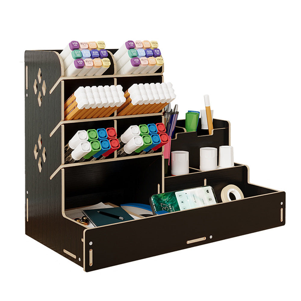 Wooden Desk Organizer with Drawers Art Supplies Storage Desktop Stationary