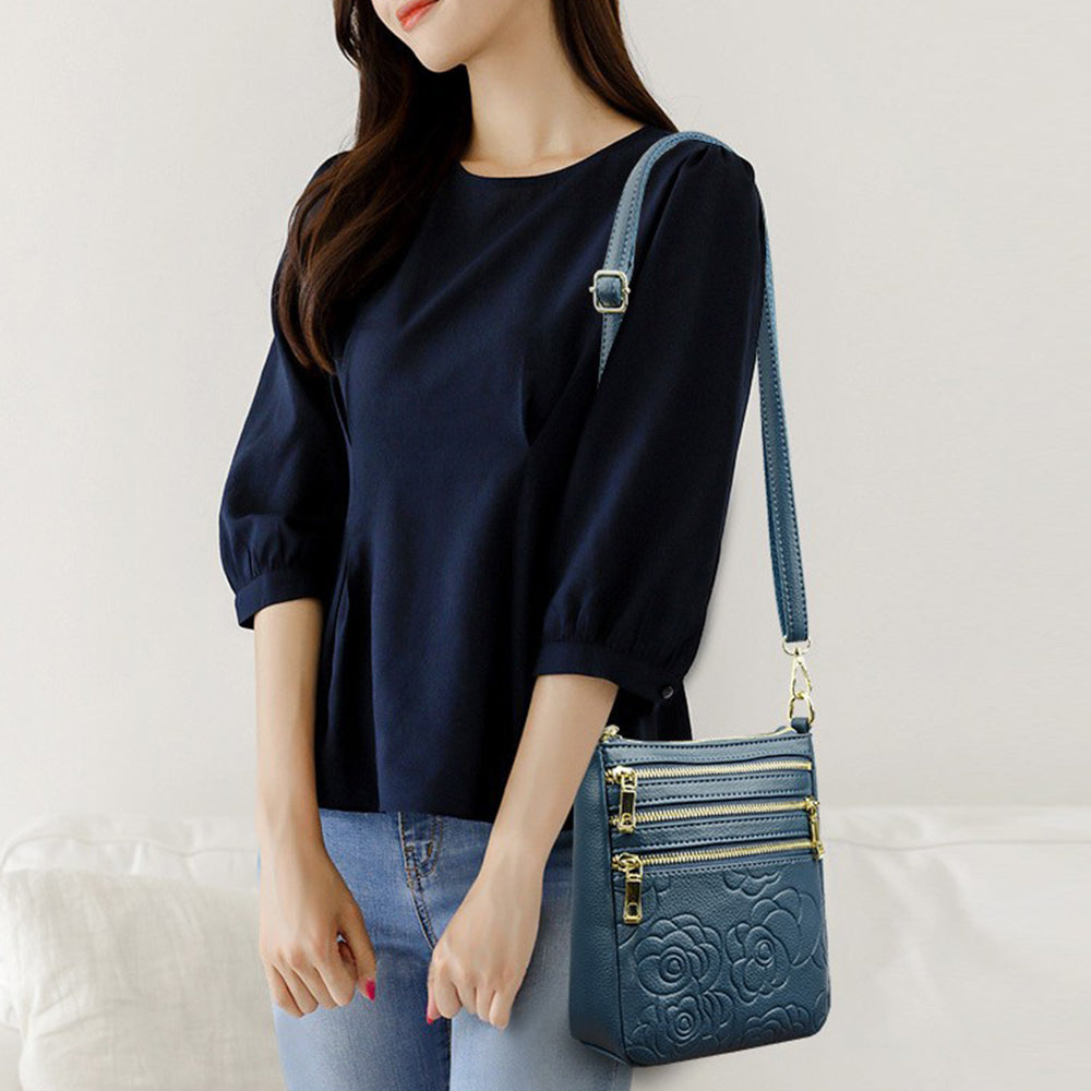 Genuine Leather Crossbody Shoulder Bag Multi-Compartment Water-resistant Handbag
