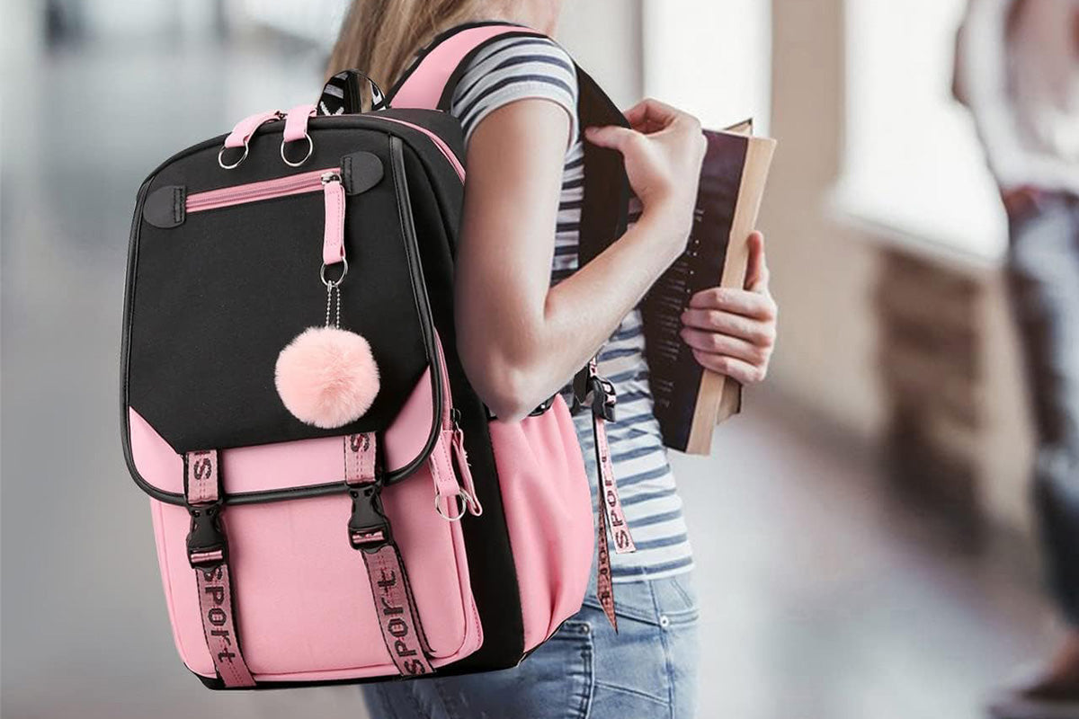 Girls Backpack Middle School Students Bookbag with USB Charge Port