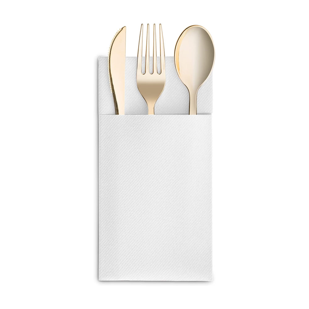 50 Pcs Disposable Linen-Feel Dinner Napkins with Bulit-in Flatware Pocket