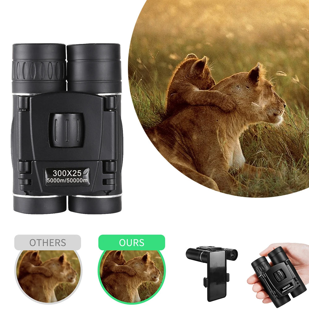 300x25 Folding High Powered Binoculars with Phone Holder